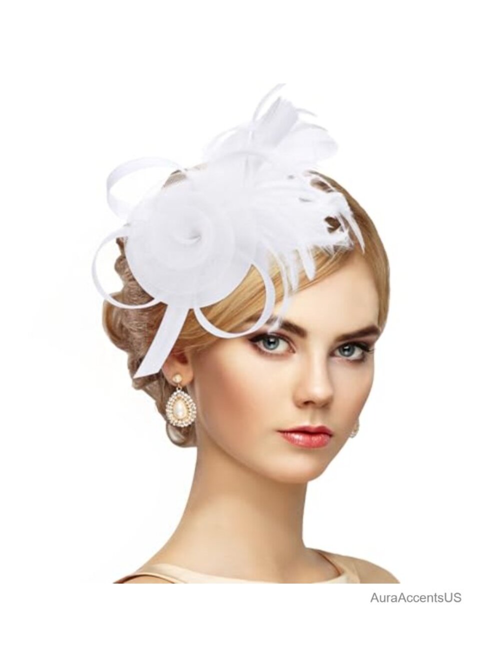 Women's Feather Fascinator Tea Party Hat with Hairpin Derby Headwear